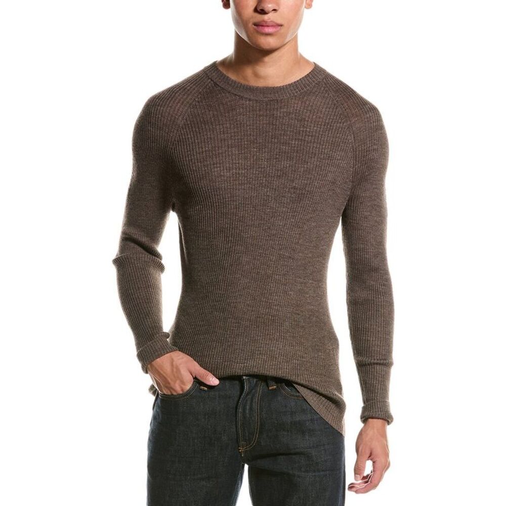 Raffi Mens  Raglan Wool-Blend Crewneck Sweater, Brown